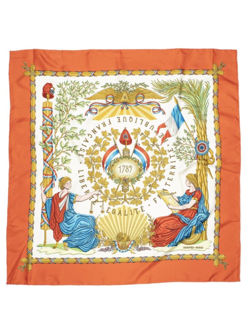 ★SOLD★ Hermes Scarf Orange Ivory Gold Silk - Picture 2 of 5